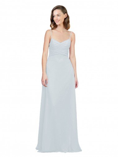 Outlet Slim A-Line Chiffon Bridesmaid Dress with Spaghetti Strap Gathered Bodice