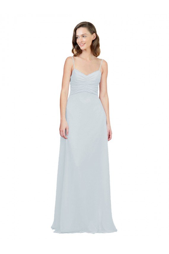 Outlet Slim A-Line Chiffon Bridesmaid Dress with Spaghetti Strap Gathered Bodice