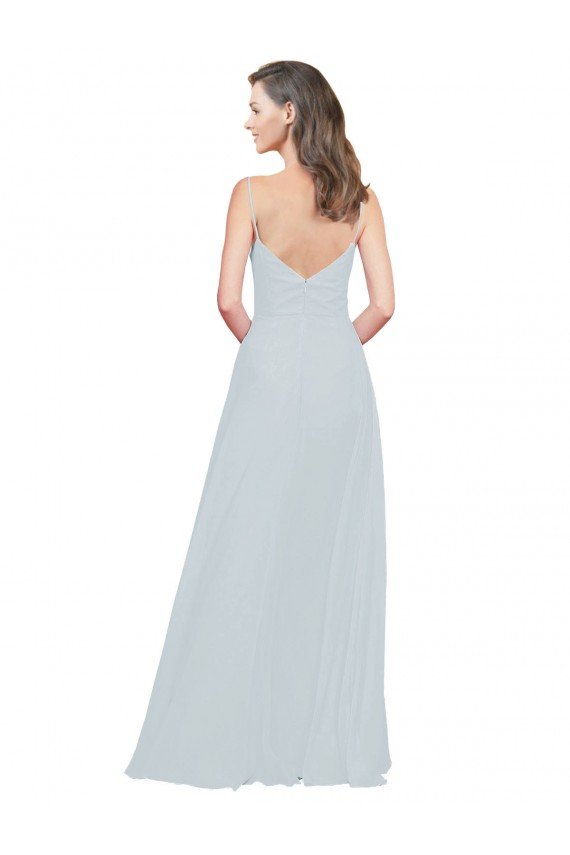 Outlet Slim A-Line Chiffon Bridesmaid Dress with Spaghetti Strap Gathered Bodice