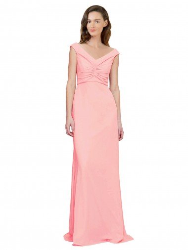 Outlet Luxe Chiffon Bridesmaid Dress with Shoulder Tip Gathered Bodice
