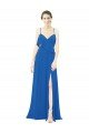 Outlet Spaghetti Strap Chiffon Bridesmaids Dress with Asymmetrical Ruffle and Front Slit