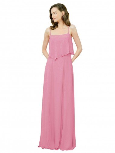 Outlet Spaghetti Strap Chiffon Bridesmaids Dress with Ruffle Overlay