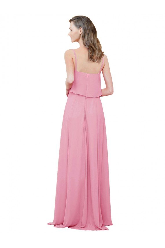 Outlet Spaghetti Strap Chiffon Bridesmaids Dress with Ruffle Overlay