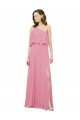 Outlet Sleeved One Shoulder Chiffon Bridesmaids Dress with Draped Ruffle Overlay