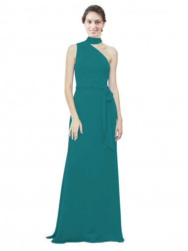 Outlet One Shoulder Chiffon Bridesmaids Dress with Scarf Tie Neckline