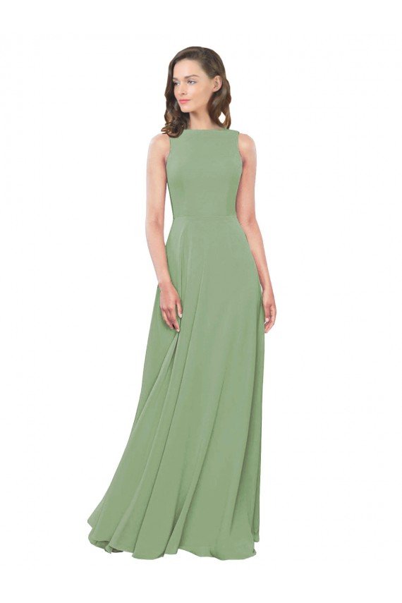 Outlet High Neck Chiffon Bridesmaids Dress with Low Cowl Back