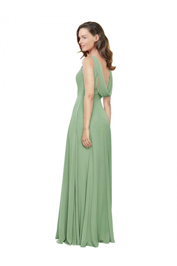 Outlet High Neck Chiffon Bridesmaids Dress with Low Cowl Back