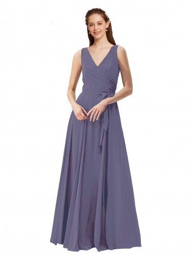 Outlet V-Neck Long Draped A-Line Chiffon Bridesmaid Dress
