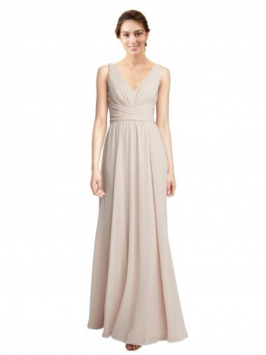 Outlet Long V-Neck Chiffon Bridesmaids Dress with Double Straps