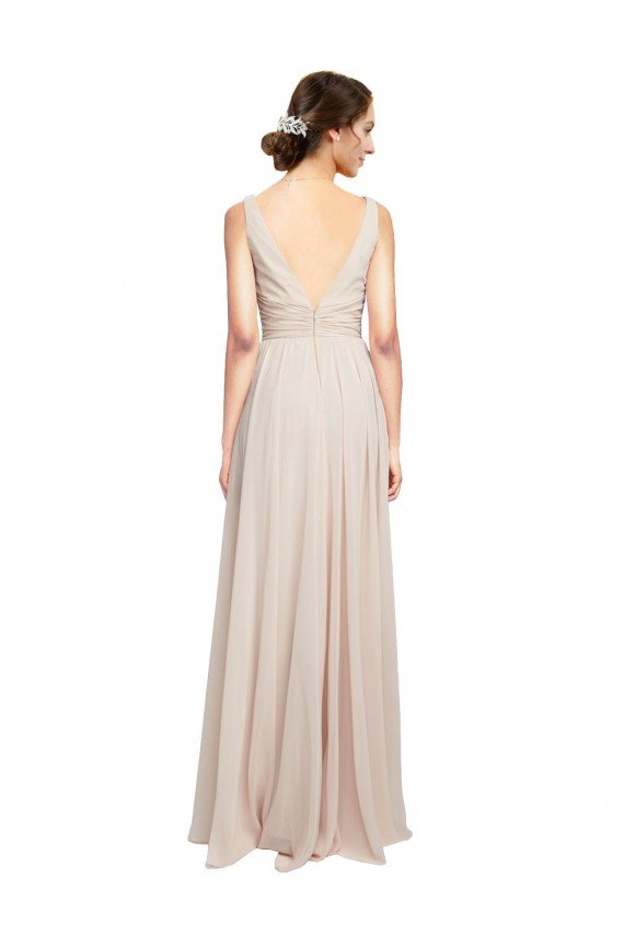 Outlet Long V-Neck Chiffon Bridesmaids Dress with Double Straps