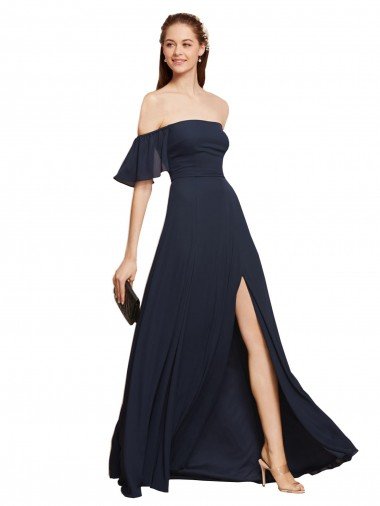 Outlet Off the Shoulder Floaty Sleeves Chiffon Bridesmaid Dress / Prom Dress with High Slit