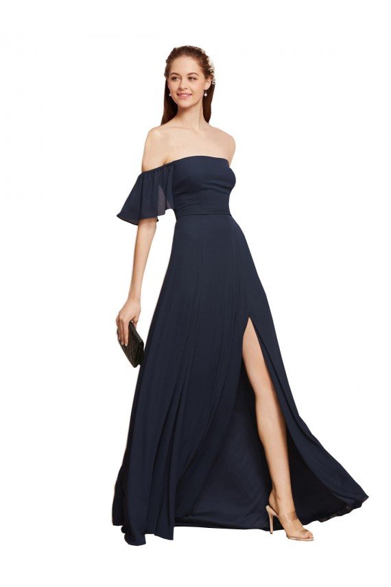 Outlet Off the Shoulder Floaty Sleeves Chiffon Bridesmaid Dress / Prom Dress with High Slit