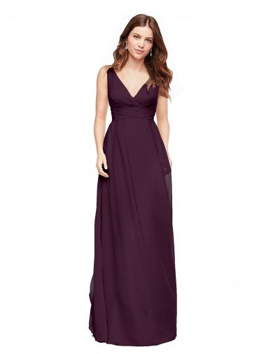 Outlet Plunging V-Neckline Long Chiffon Bridesmaid Dress with Deep V-Back