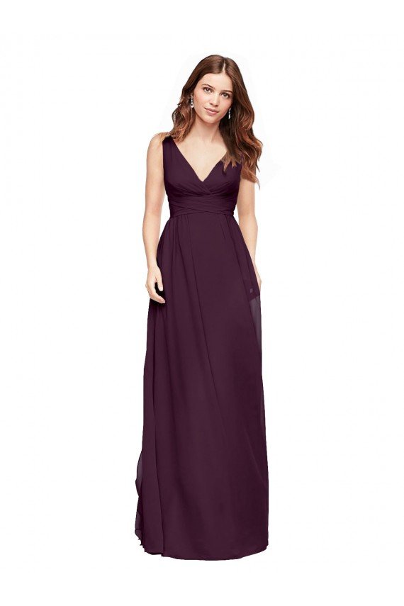 Outlet Plunging V-Neckline Long Chiffon Bridesmaid Dress with Deep V-Back
