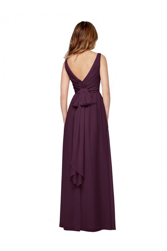 Outlet Plunging V-Neckline Long Chiffon Bridesmaid Dress with Deep V-Back