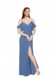 Outlet Mock-Wrap Off the Shoulder Long Chiffon Bridesmaid Dress with Side Slit