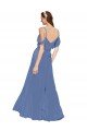 Outlet Mock-Wrap Off the Shoulder Long Chiffon Bridesmaid Dress with Side Slit