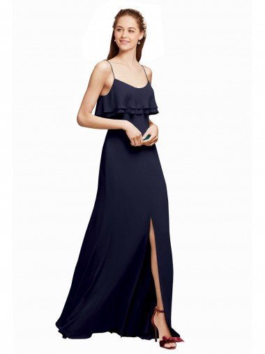 Outlet Draped Long Chiffon Bridesmaid Dress with Straps and Layers
