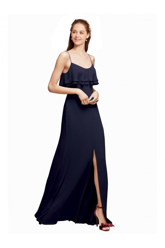 Outlet Draped Long Chiffon Bridesmaid Dress with Straps and Layers