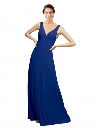 Outlet V-Neck Sheath Chiffon Bridesmaid Dress with V-Back