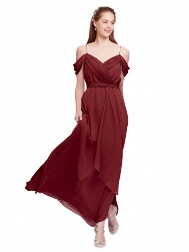 Outlet Grecian Inspired Draped Off the Shoulder Long Chiffon Bridesmaid Dress