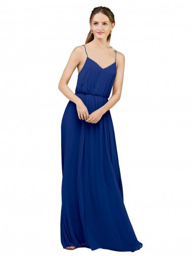 Outlet Long Chiffon Bridesmaid Dress with Spaghetti Strap Bodice