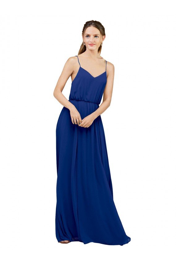 Outlet Long Chiffon Bridesmaid Dress with Spaghetti Strap Bodice