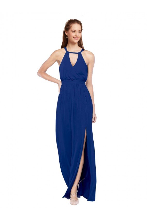 Outlet High Keyhole Neck Long Chiffon Bridesmaid Dress with Slit