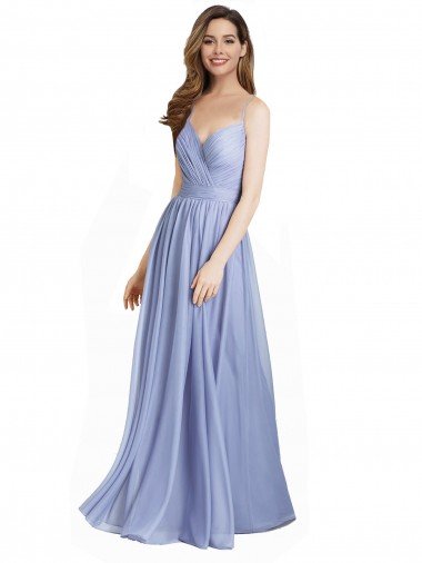 Outlet Ruched Criss Over Bodice Chiffon Bridesmaid Dress with Lace Open Back