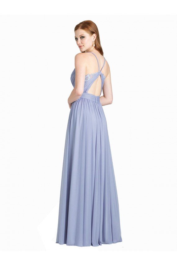 Outlet Ruched Criss Over Bodice Chiffon Bridesmaid Dress with Lace Open Back