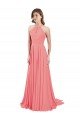 Outlet Draped A-Line Chiffon Bridesmaid Dress with Halter Keyhole Neckline