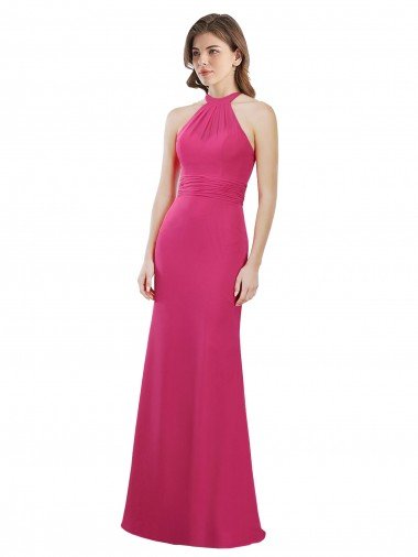 Outlet Slim A-Line Long Chiffon Bridesmaid Dress with Strappy Back