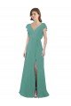 Outlet Full Length Chiffon Bridesmaid Dress with Ruffled Cap Sleeves and Side Slit