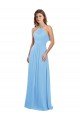Outlet Chiffon A-Line Bridesmaid Dress with Halter Neck and Ruffled Back Straps