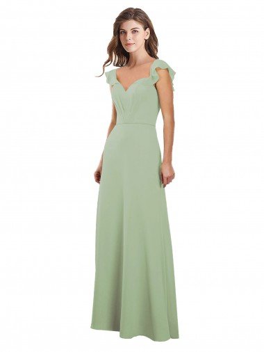 Outlet Draped Sweetheart Chiffon Bridesmaid Dress with Ruffled Cap Sleeves