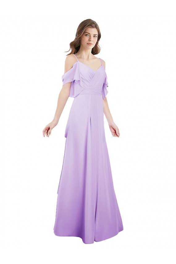 Outlet Chiffon Bridesmaid Dress with Draped Sweetheart Bodice and Off The Shoulder Flounces