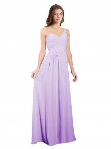 Outlet Draped One Shoulder A-Line Long Chiffon Bridesmaid Dress