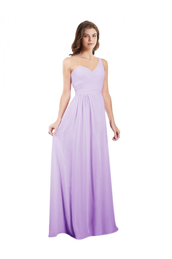 Outlet Draped One Shoulder A-Line Long Chiffon Bridesmaid Dress