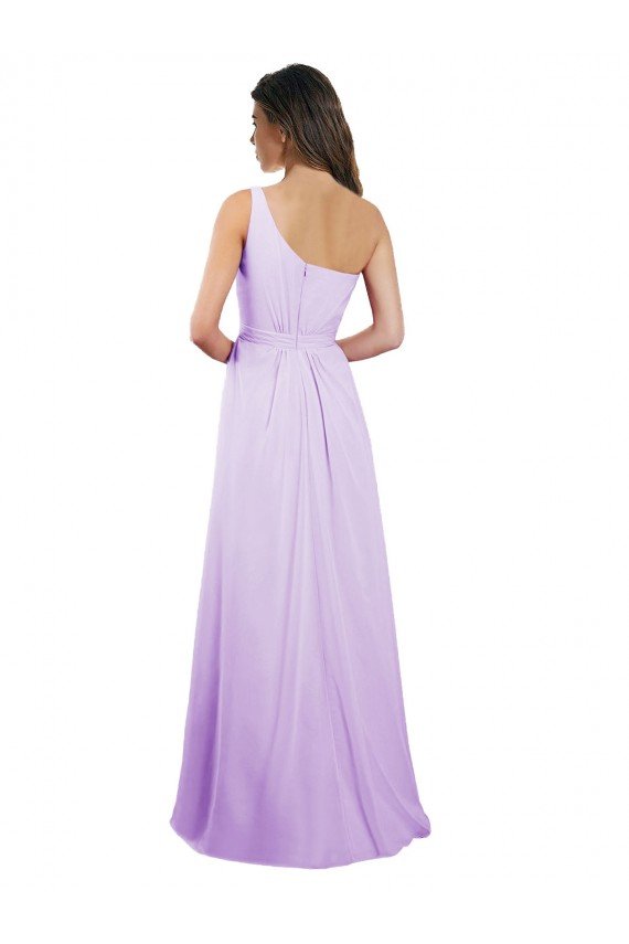 Outlet Draped One Shoulder A-Line Long Chiffon Bridesmaid Dress