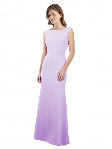 Outlet Chiffon Column Bridesmaid Dress with High Round Neckline and Cap Sleeves