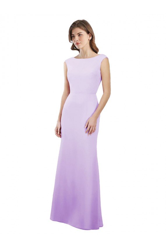 Outlet Chiffon Column Bridesmaid Dress with High Round Neckline and Cap Sleeves