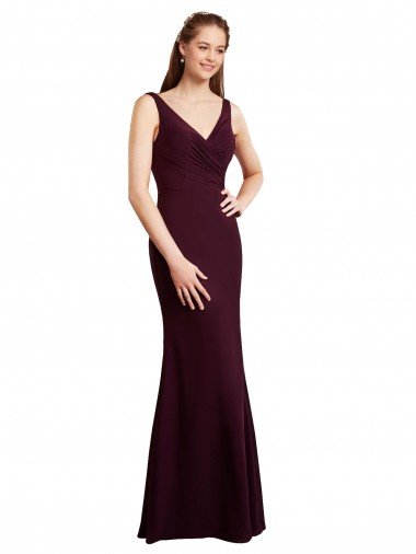 Outlet Floor Length Fluted Chiffon Dress with Draped Bodice and V-Neckline