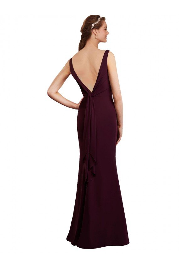 Outlet Floor Length Fluted Chiffon Dress with Draped Bodice and V-Neckline
