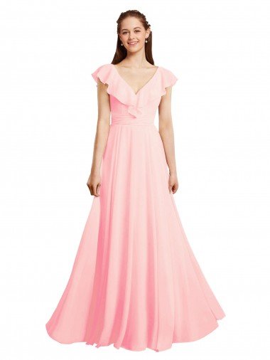 Outlet Chiffon A-Line Dress with Full Circle Skirt and Gathered Waistband
