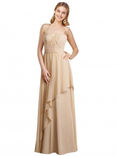 Outlet Draped Long Chiffon A-Line Dress with Cascading Ruffles