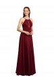 Outlet Long A-Line Halter Neck Chiffon Bridesmaid Dress with Draped Bodice