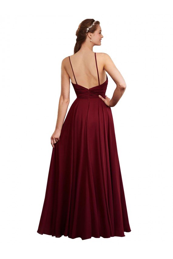Outlet Long A-Line Halter Neck Chiffon Bridesmaid Dress with Draped Bodice
