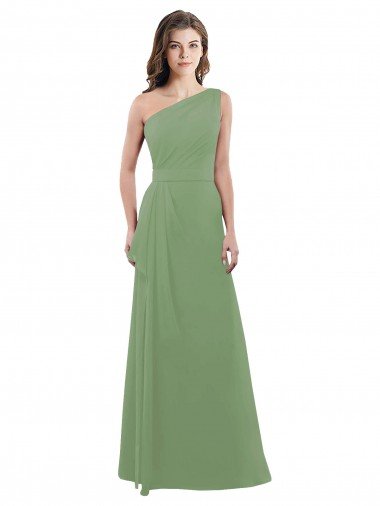 Outlet One Shoulder Chiffon Bridesmaid Dress with Pleats and Side Slit