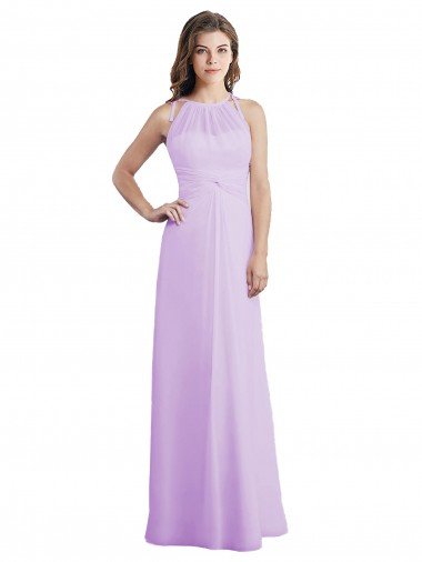 Outlet Sweetheart Long Chiffon Bridesmaid Dress with Halter Straps