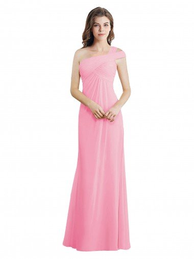 Outlet Single Shoulder Chiffon Bridesmaid Dress with Draped Bodice